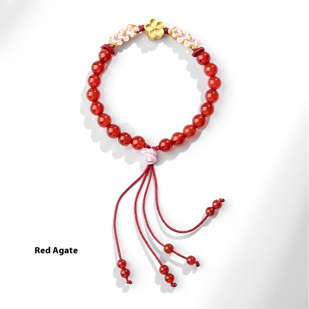 Hand-woven red rope bracelet with diamond-shaped crystal or agate peach blossom charm