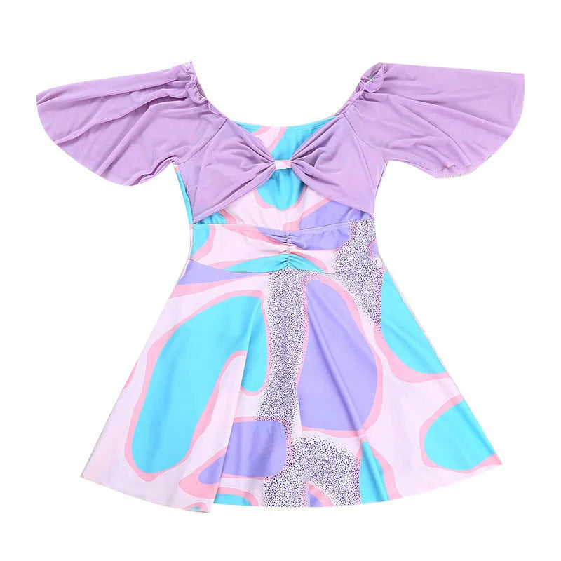 Women's floral high-waist one-piece swimsuit in light purple or light blue
