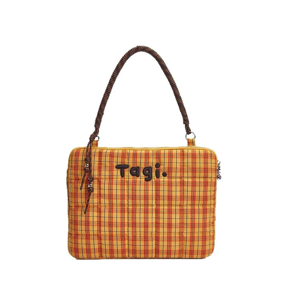 Oxford cloth plaid letters print laptop tote bag one shoulder 33x24x4cm blue and orange