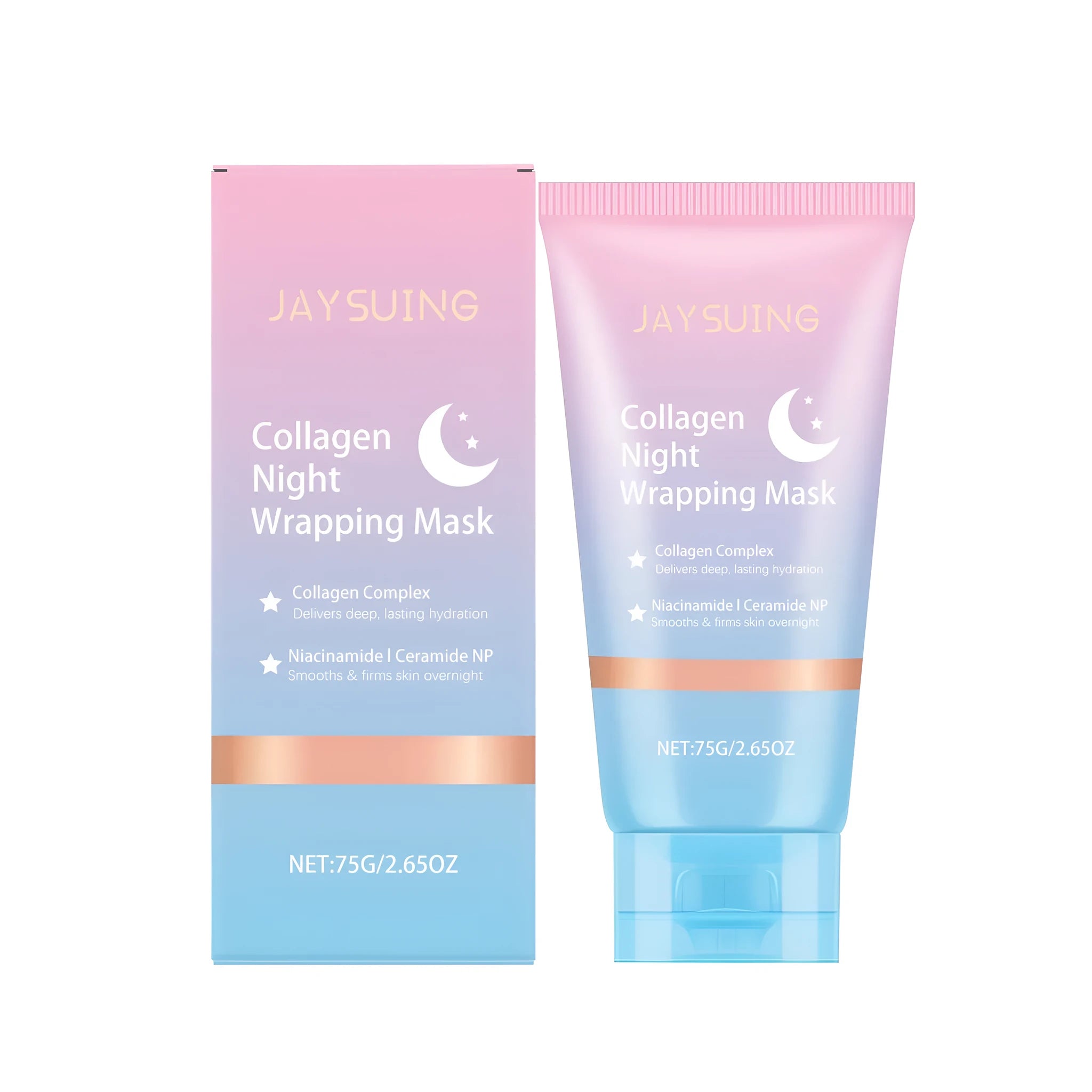 Collagen night wrapping mask jar with applicator brush for overnight facial treatment