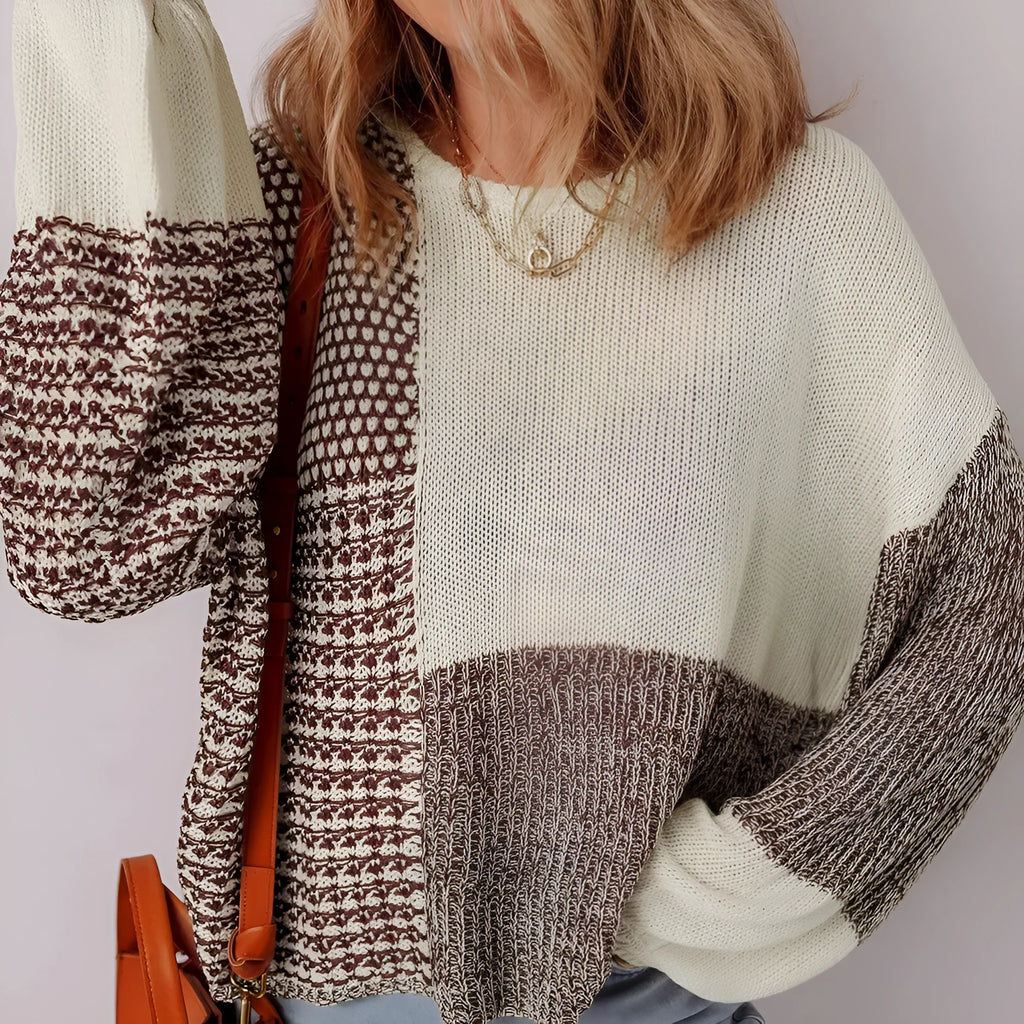 Dark khaki colour block loose sweater with drop shoulders and a back tie detail.