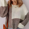 Dark khaki colour block loose sweater with drop shoulders and a back tie detail.