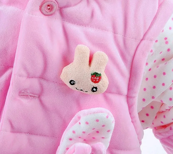 Baby girl pink autumn winter three-piece clothing set with jacket, vest, and pants in flannel cotton fabric