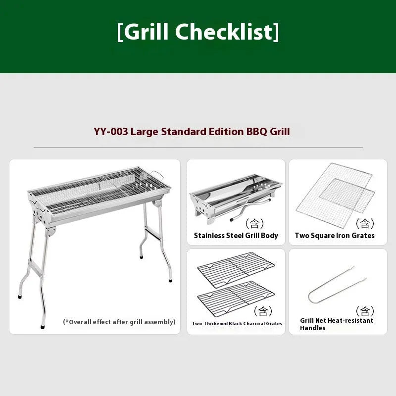 Large stainless steel flip-design charcoal barbecue oven with iron grills and carbon mesh plates