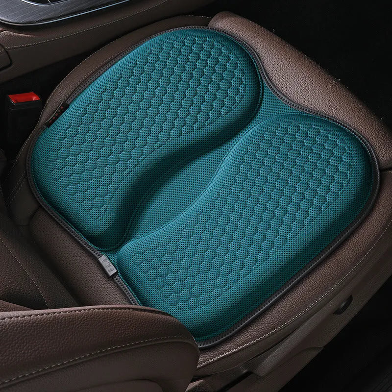 Honeycomb patterned gel car seat cushion in one of six colour options, showing 40x35 cm dimensions.