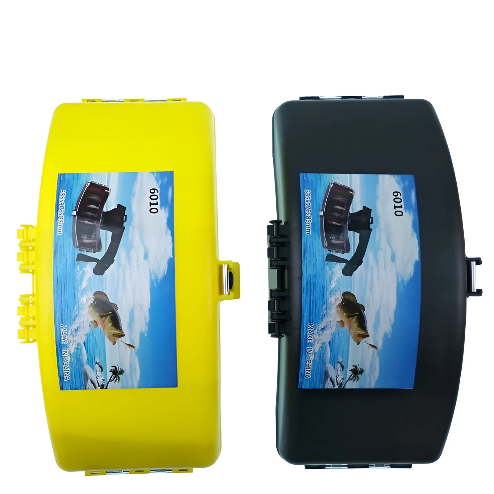 Portable folding stream fishing waist box in black plastic for lure and bait storage