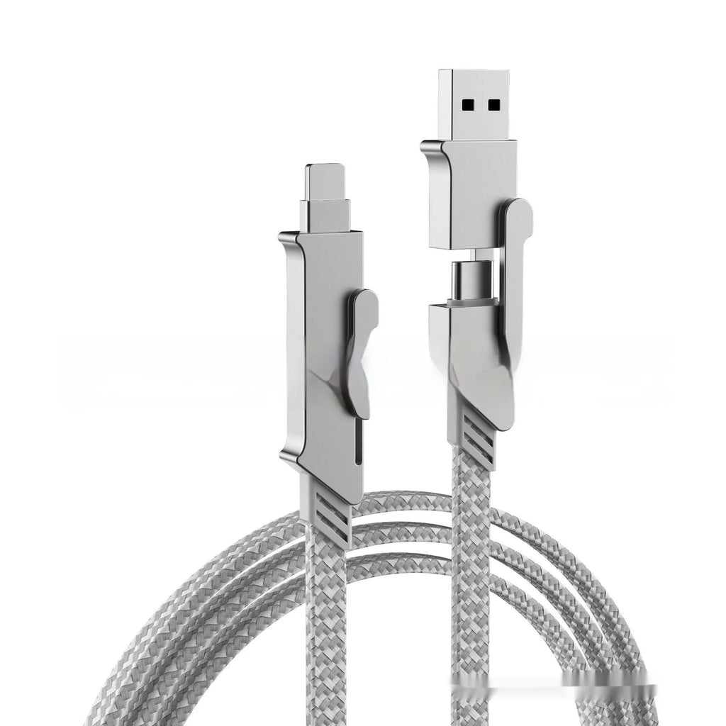 Six-in-one 120W fast charge data cable with Mini USB, Lightning, OTG, Micro USB, TYPE-C connectors in black with zinc alloy housing