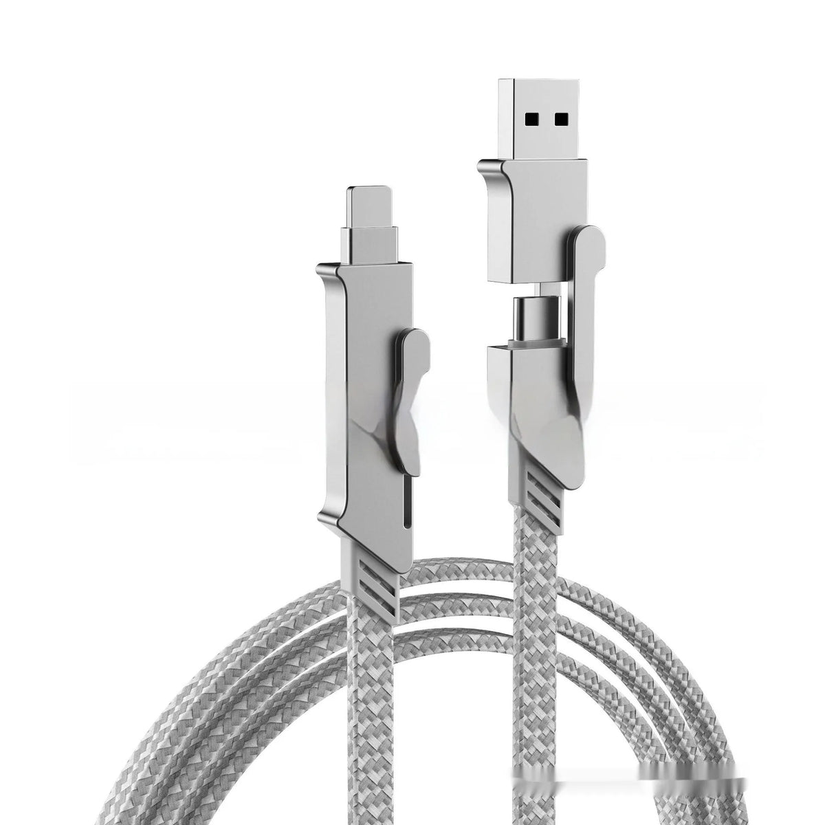 Six-in-one 120W fast charge data cable with Mini USB, Lightning, OTG, Micro USB, TYPE-C connectors in black with zinc alloy housing
