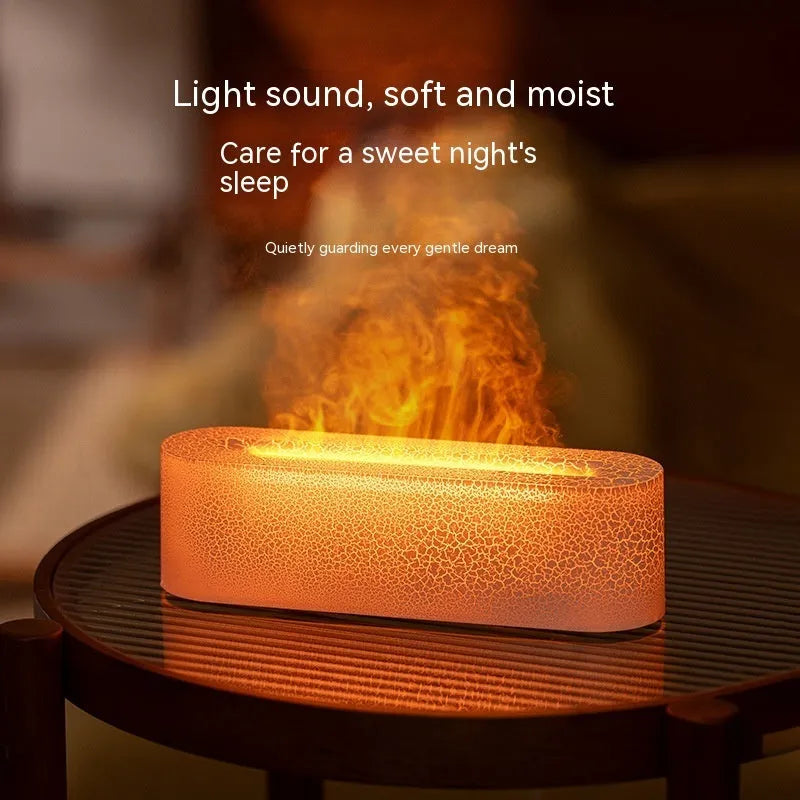 Square creative lava flame aroma diffuser and humidifier with colourful lighting on desktop