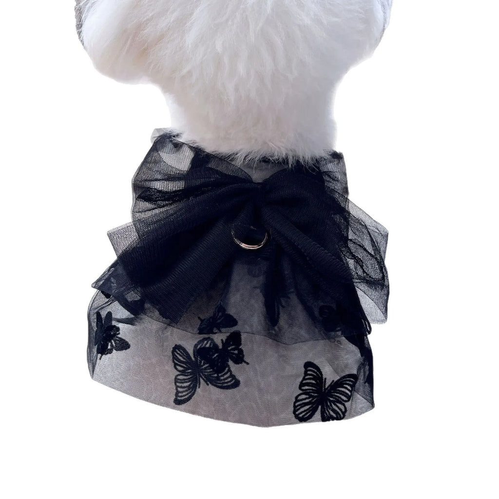 Black polyester princess tulle skirt for a small dog or cat on a white background.