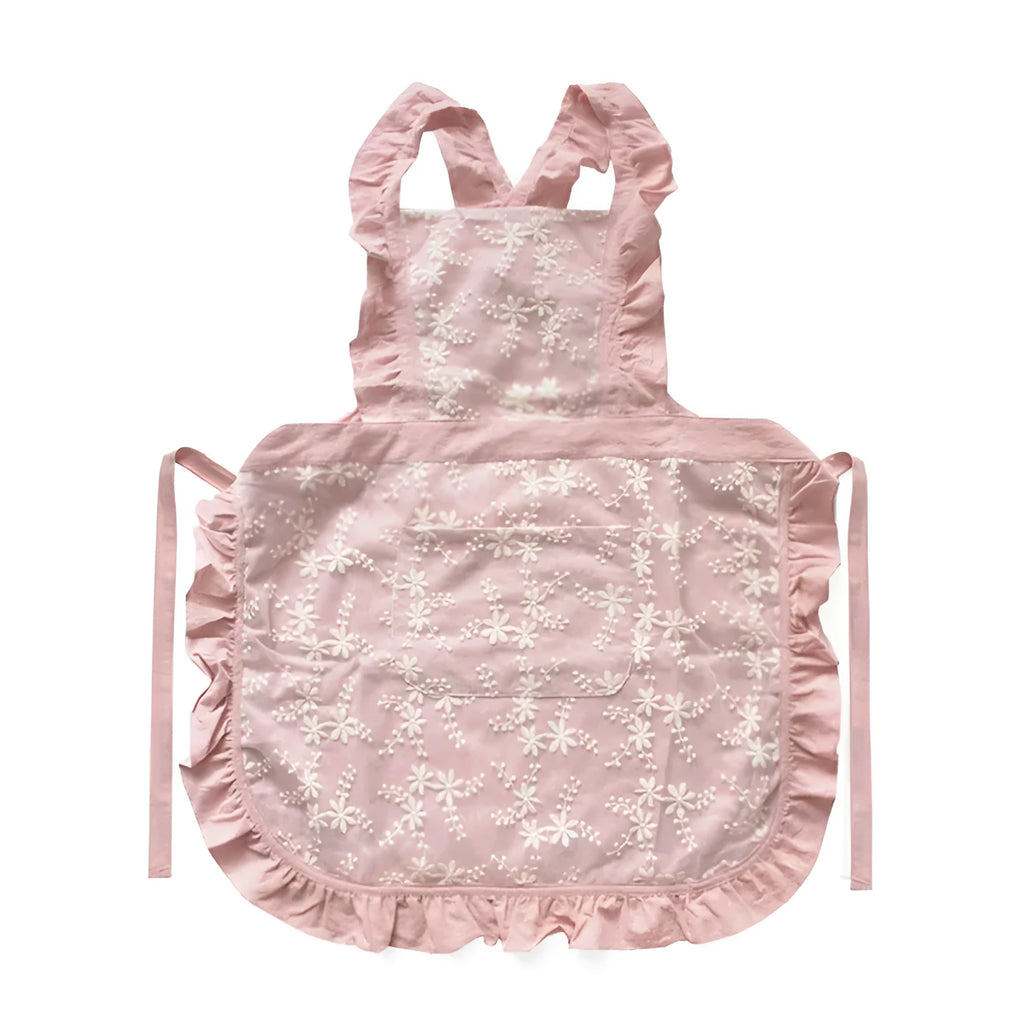 Cotton linen kitchen apron with lace X-strap in solid colour options