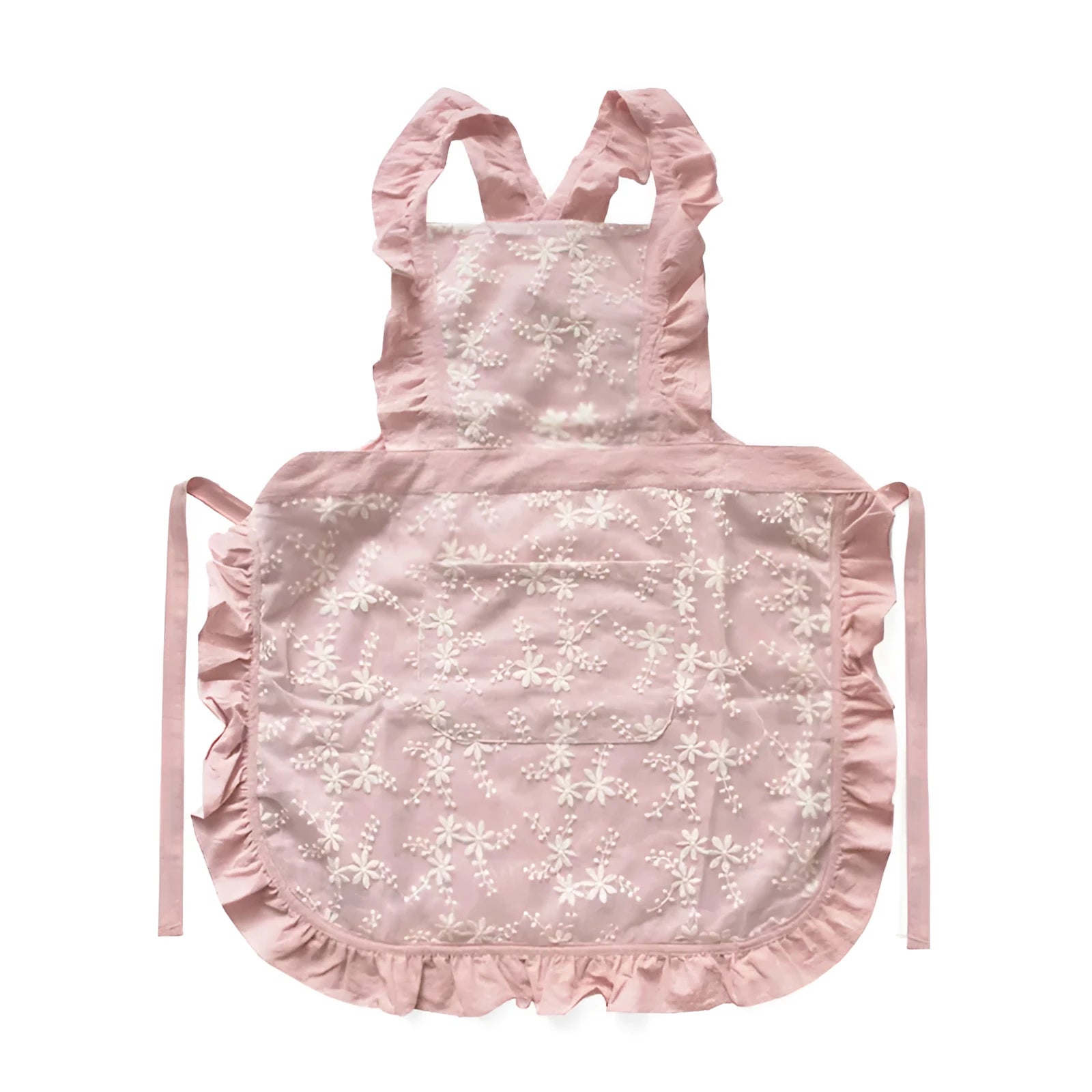Cotton linen kitchen apron with lace X-strap in solid colour options