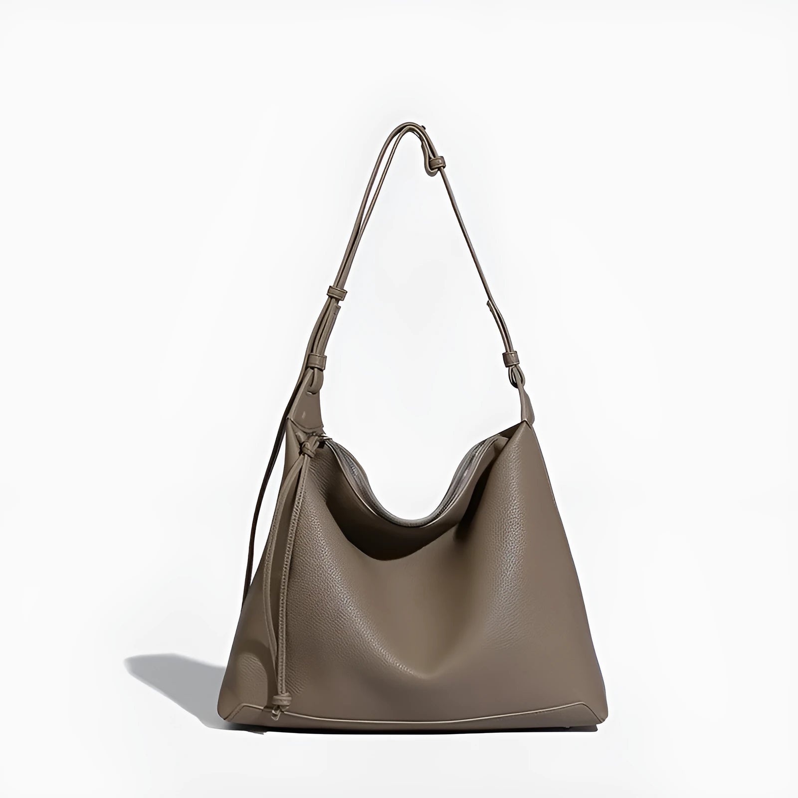 Soft PU leather large capacity messenger bag in caramel colour showing 36cm length dimensions