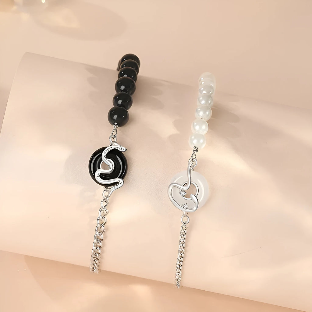 New Chinese style 925 sterling silver couple's bracelet with snake design and safe buckle.