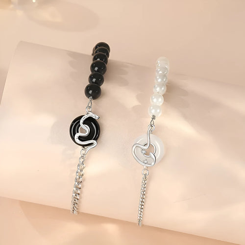 New Chinese style 925 sterling silver couple's bracelet with snake design and safe buckle.