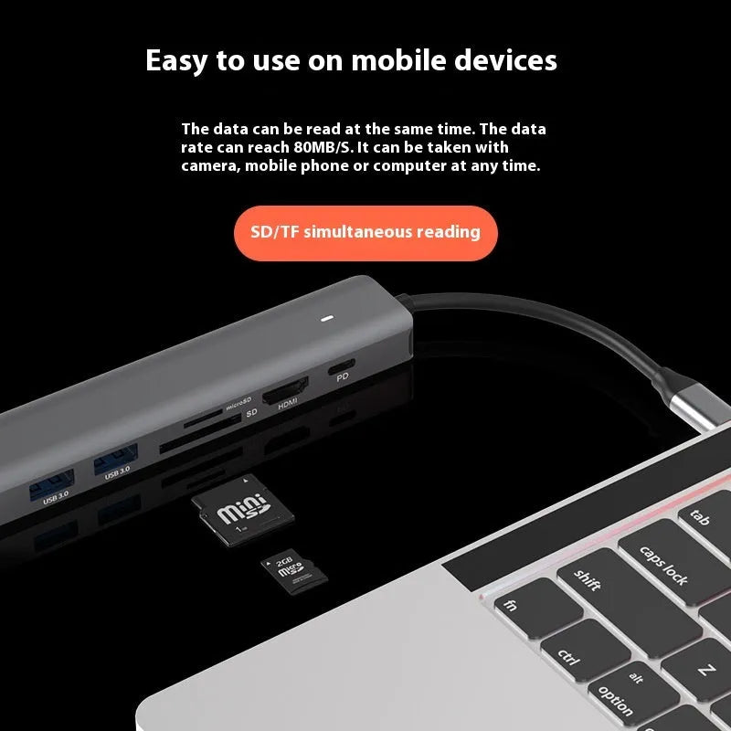 LQT-LH07 7-in-1 USB card reader and PD charging hub for laptops