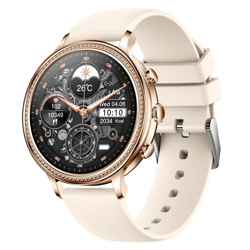 V60 smart watch with black silicone strap showing 1.39-inch TFT screen and heart rate monitoring display