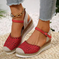 Women's casual wedge platform shoes with hemp rope detail on upper in beige colour