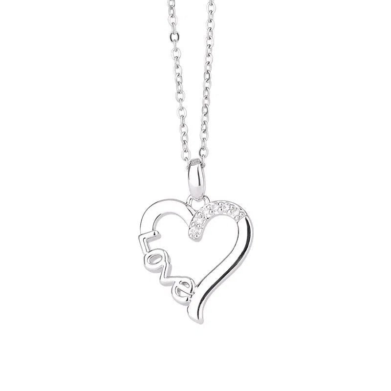 Creative Heart LOVE titanium steel pendant necklace with electroplated white gold finish and copper love heart charm