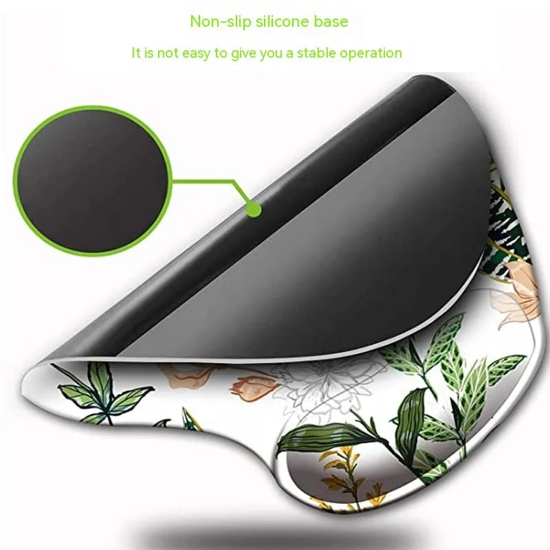 Black silicone keyboard wrist pad with floral pattern and non-slip rubber base