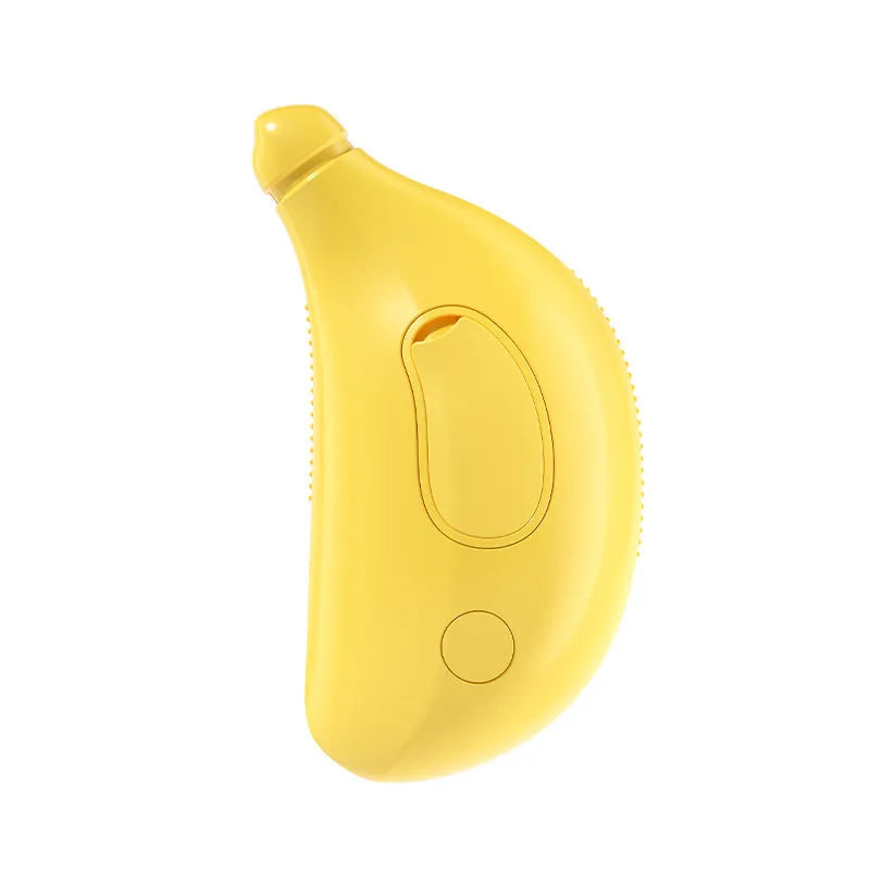3-in-1 rechargeable pet steam brush for cats and dogs, green and yellow, with steamy spray and massage comb