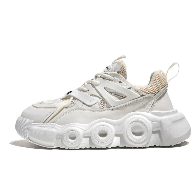 Men's Korean style sneakers with breathable mesh upper and thick rubber sole for height increase