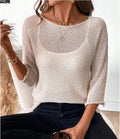 Women's thin knitted off-shoulder overall jumper in polyester fabric with 3/4 sleeves