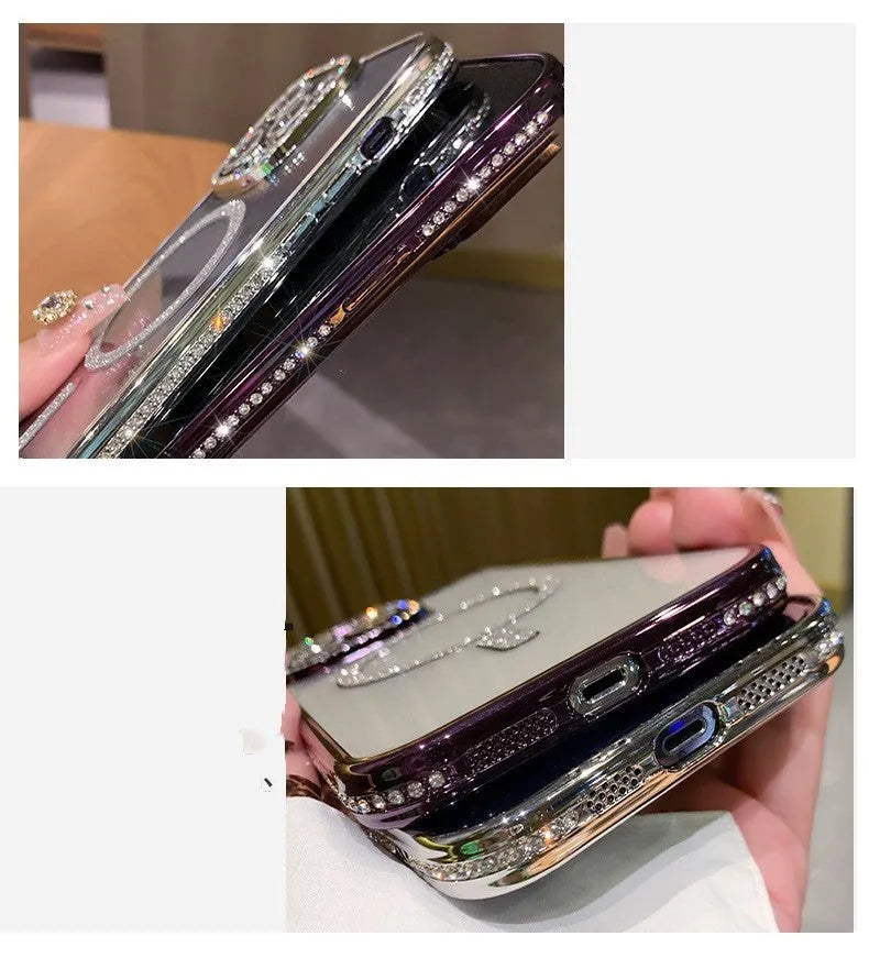 Wireless magnetic iPhone case in deep purple with electroplated back and silicone edges.