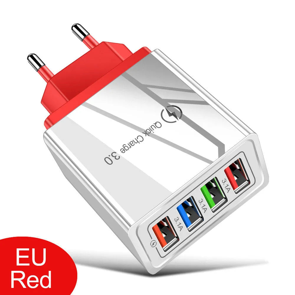 Black and white multi-port USB wall charger with luminous light indicator and UK three-pin plug