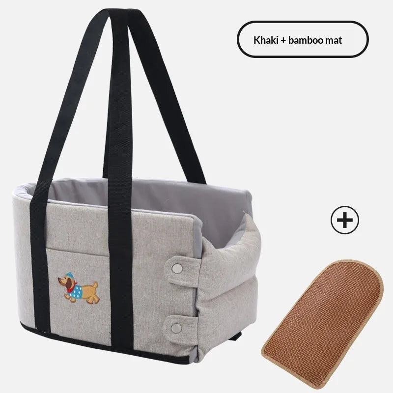 Car centre console pet pad in dark gray linen nest style for small dogs and cats
