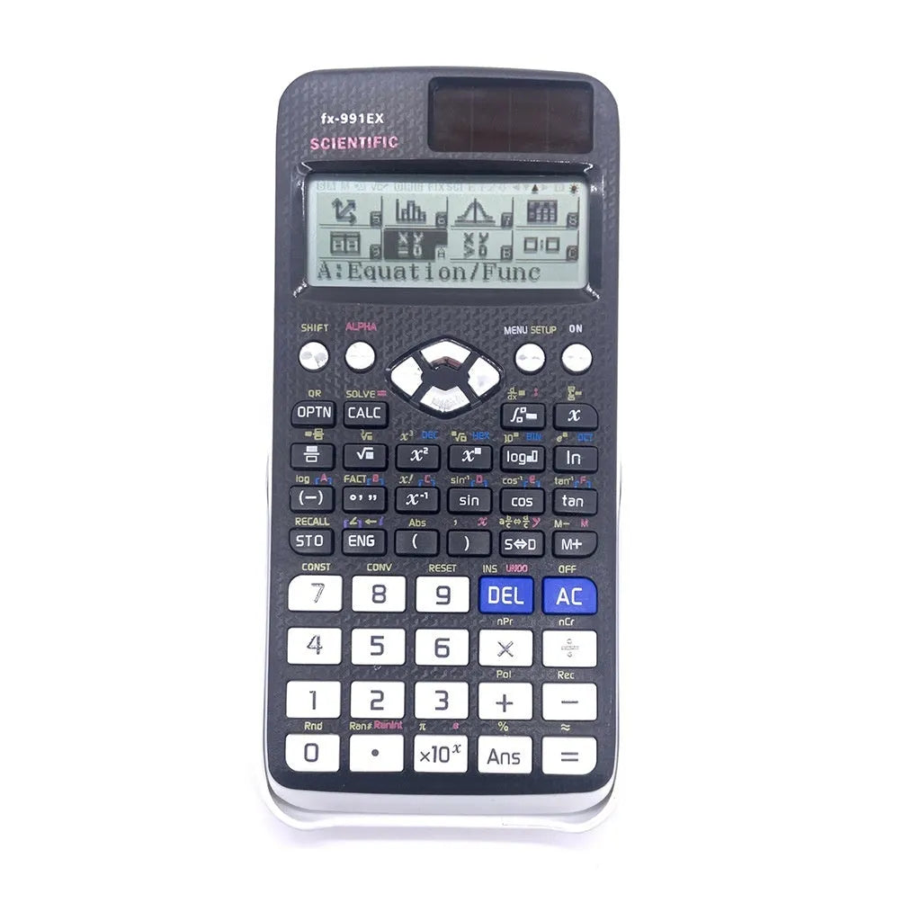 991EX solar-powered scientific calculator in black, blue, or pink colours