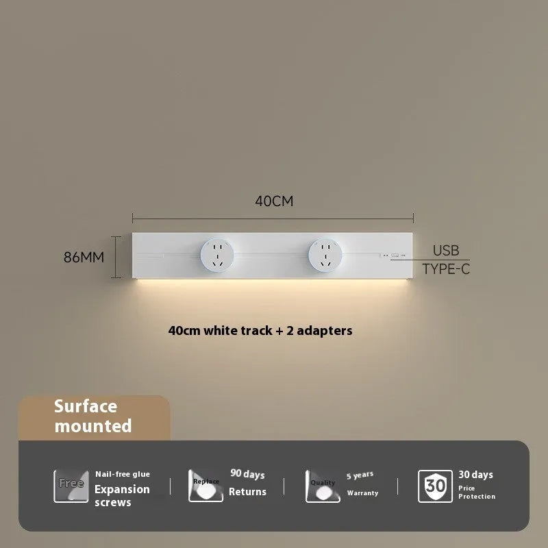 Movable induction lamp rail socket for sideboard cabinet, aluminium alloy track, phosphor tin bronze conductors, black white or grey