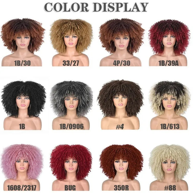 African small curly afro wig headgear in high temperature silk bangs type colour 1B