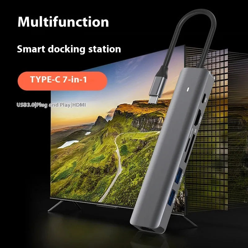 LQT-LH07 7-in-1 USB card reader and PD charging hub for laptops