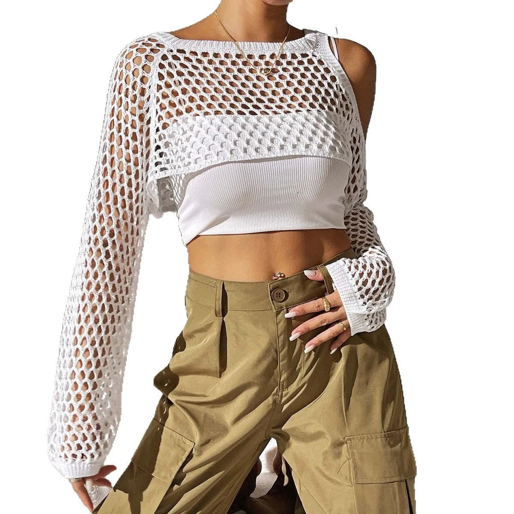 Sexy navel hollowed mesh beach shirt in polypropylene fabric, available in six colours with free size loose-fitting cut