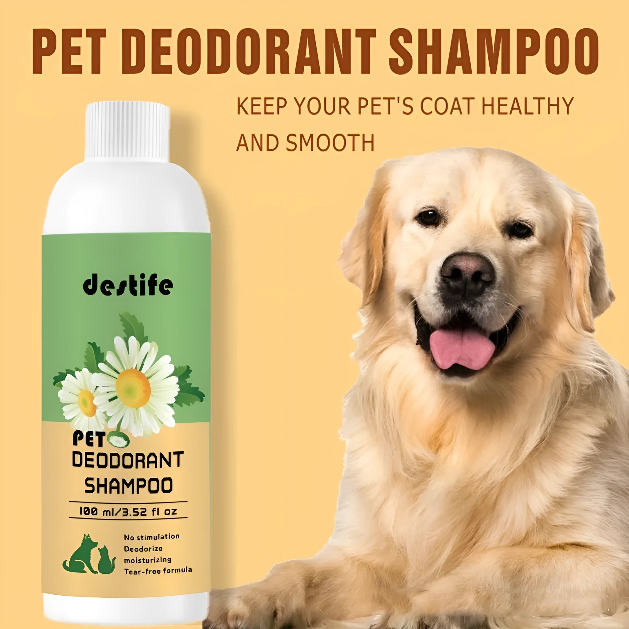 100ml bottle of pet shampoo and conditioner gel with deodoriser for dogs and cats