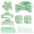16-piece bow washing face hair band set with wrist strap, plaid pattern, multiple colours