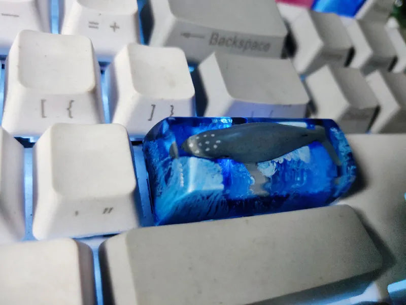 Resin keycap with koi pond scenery artwork for Cherry MX mechanical keyboard backspace