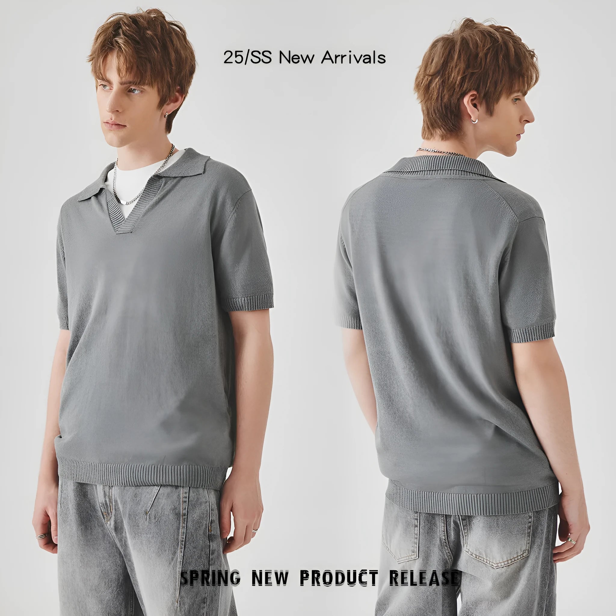 Short-sleeved polo collar casual T-shirt in a solid colour on a hanger