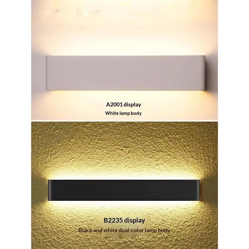 Nordic aluminum strip wall lamp 16cm, 5W warm LED, brushed coffee finish on bedroom wall