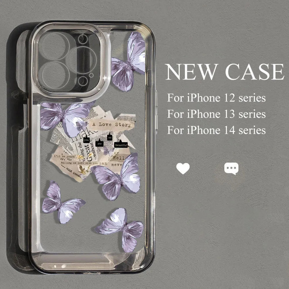 Purple butterfly TPU silicone phone case for iPhone showing shockproof design