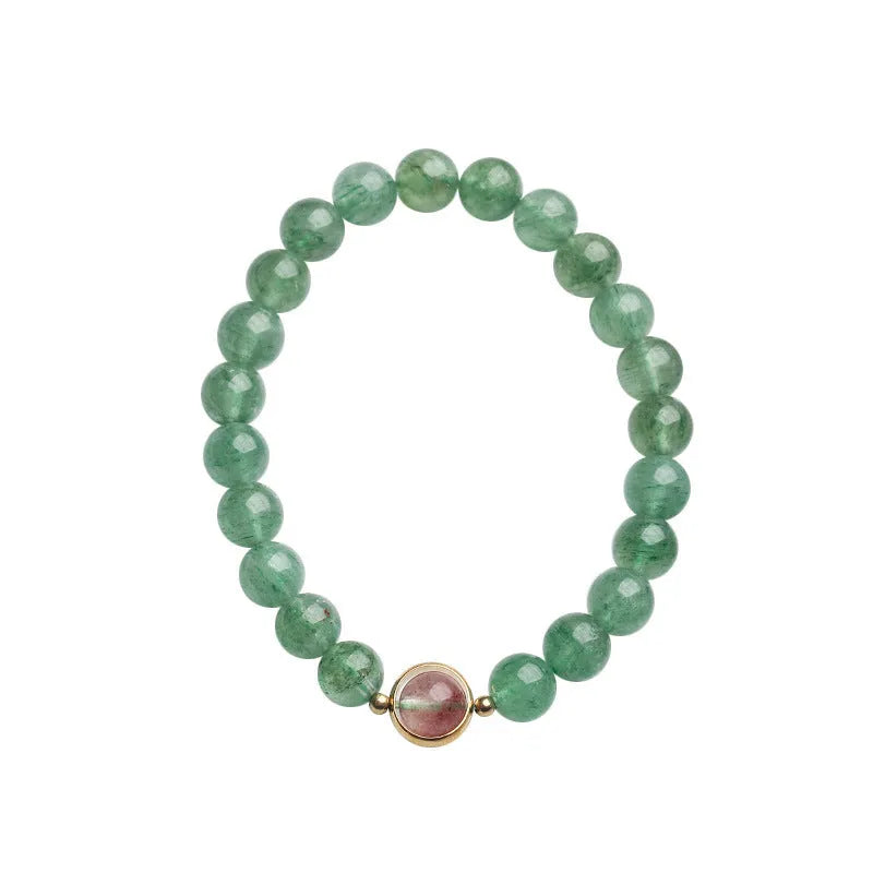 Green strawberry quartz bracelet with hand-woven 7.5mm beads and Chinese auspicious patterns