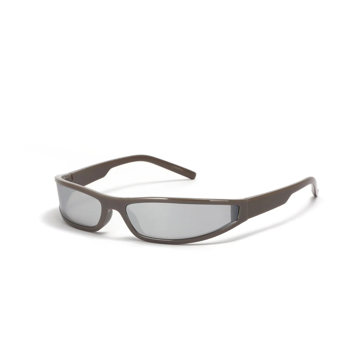 Creative narrow frame sunglasses for women in future style with mercury lens colour options.