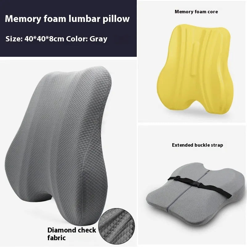 Grey lumbar support cushion for office chairs, size 40x40x8cm