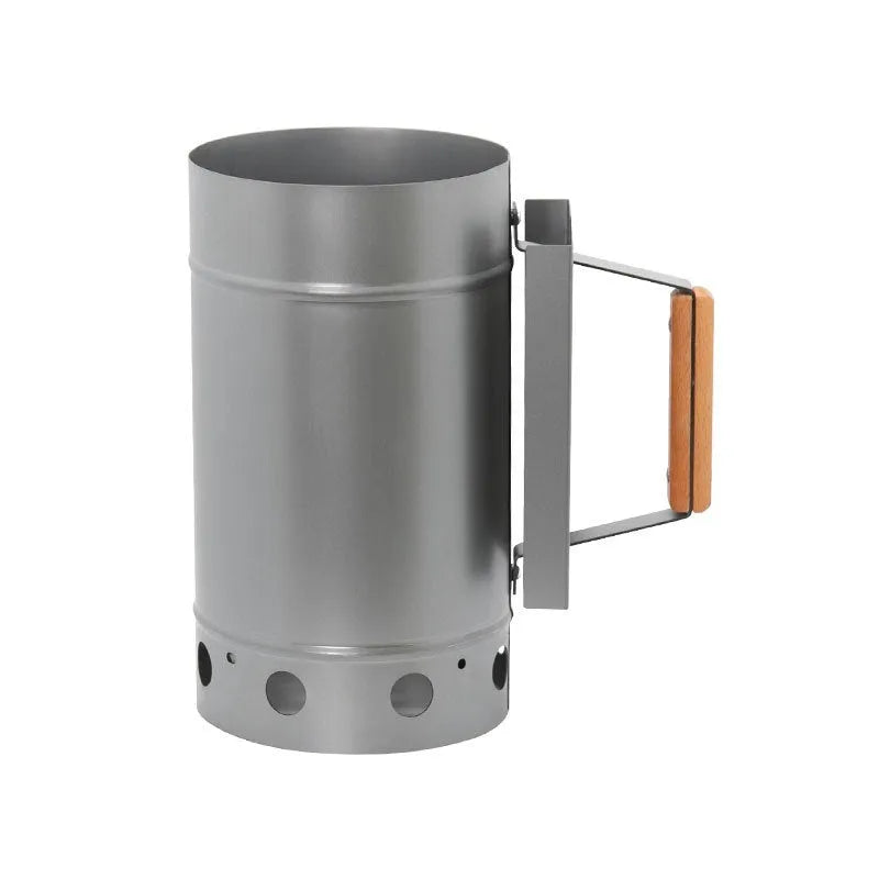 Zinc-iron alloy outdoor charcoal fire bin with point carbon barrel style and oven igniter.