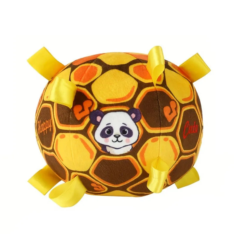 15cm interactive ball dog toy with plush handle and bells in green colour