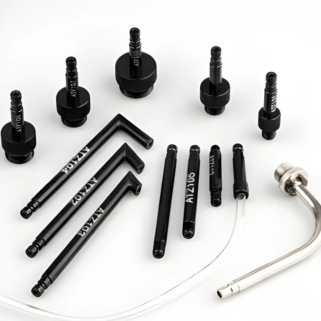 13-piece automatic transmission oil refuelling tool kit with plastic injector and funnel adapters