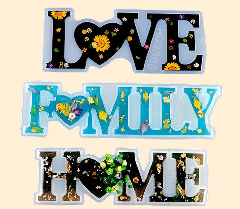 Silicone epoxy letter mould for resin crafting with English letters and multiple themed styles