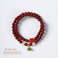Purple gold cinnabar beads double circle women's bracelet with hand-woven texture and lotus detailing