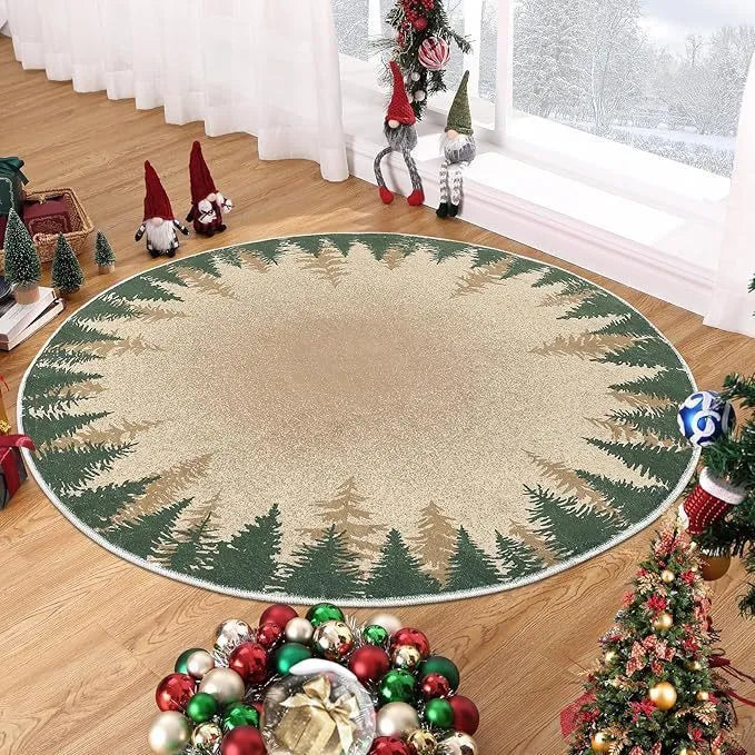 Crystal velvet anti-slip dots carpet in Christmas round design on a living room floor